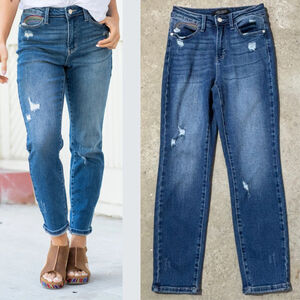 Judy Blue Jeans Straight Leg Women’s Size 3/26 Blue Rainbow Pocket Zipper Fly